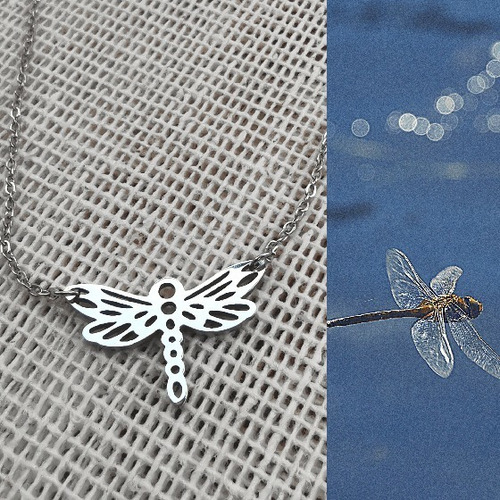 Imagen 3 de 6 de Dije Acero Inoxidable Libélula Origami Con Collar