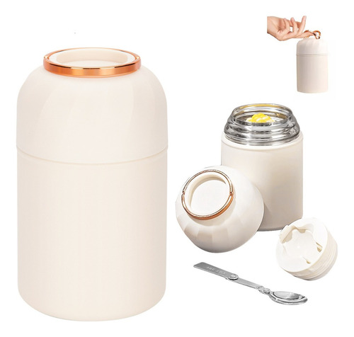 Termo De Comida 850ml Portátil Acero Inoxidable Camping Color Crema