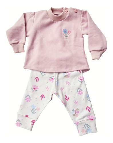 Imagen 1 de 3 de Conjunto Bebe Frisa Pant.estampado Buzo Liso Bord.flores
