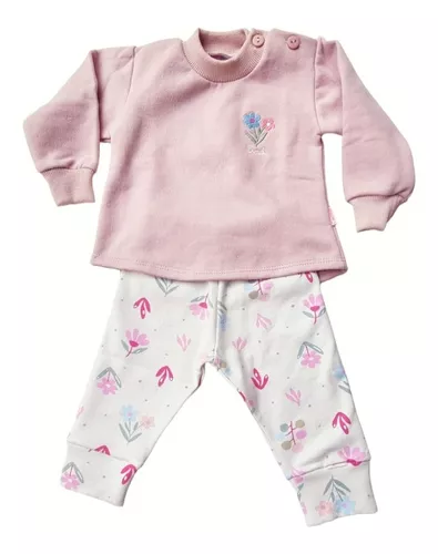 Conjunto Bebe Frisa Pant.estampado Buzo Liso Bord.flores