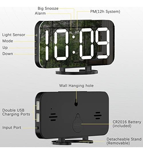 Reloj Despertador Wulawindy, Pantalla Led Grande, Con Cargad