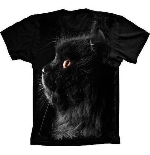 Camiseta Estilosa 3d Fullprint  Cat Gato Preto