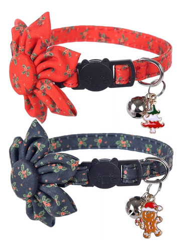 Collar De Gato Navideño Con Lindo Pajarita Y Flor De Campana