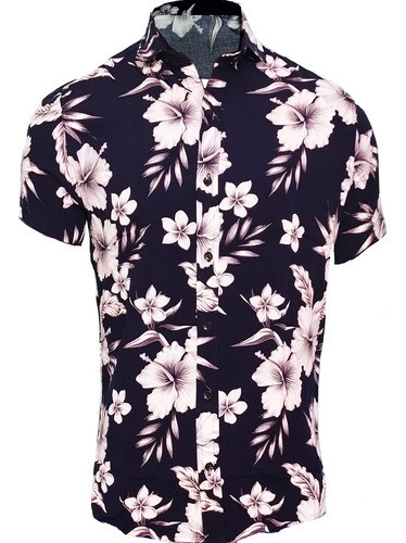 Camisa Fibrana Hawaiana Flores Negras