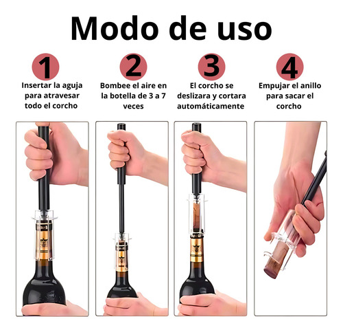 Abridor De Vino, Saca Corchos Aguja De Acero Inoxidable Bom Negro