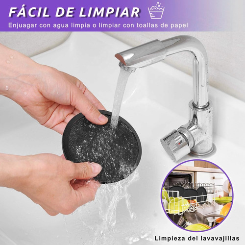 12 Posavasos De Silicona Antideslizantes (con Soporte) Lisa Negro