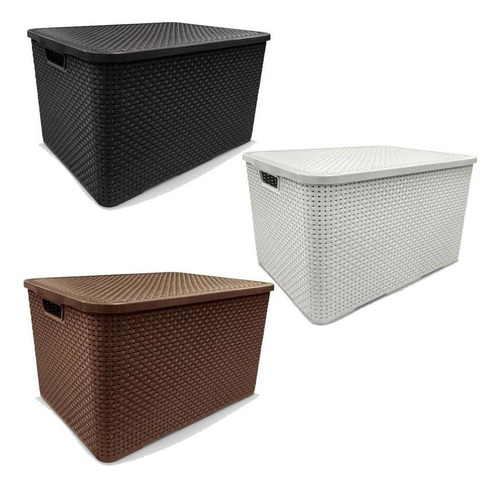 Kit 2 Caixas Organizadoras Branco Rattan 15 Litros Com Tampa