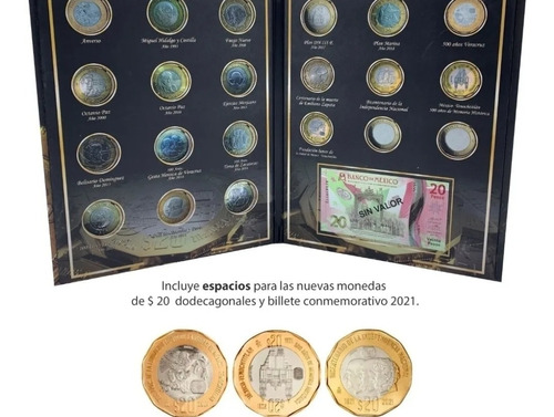 Álbum Para Monedas Y Billetes Conmemorativos De $20 Pesos