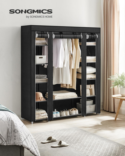 Armario Closet Portatil De 12 Compartimentos, Color Negro Negro