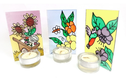 Imagen 1 de 7 de Vitrales Porta Vela Flores Girasoles