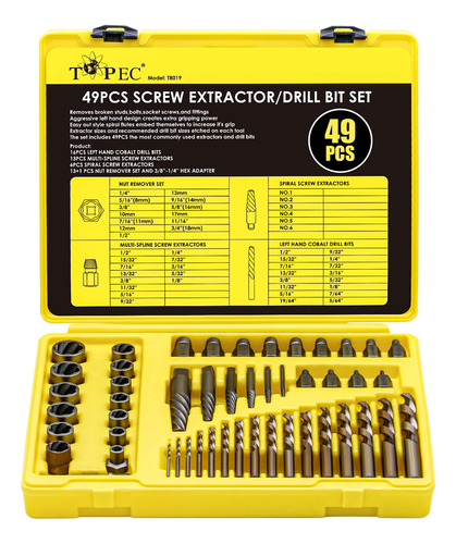 Topec 49pcs Tornillo De Tornillo/ajuste De Broca, Retire Pro