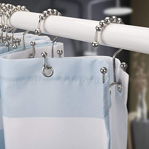 Ganchos Inoxidable Double Roller Para Cortinas De Baño 12pk Color Plata