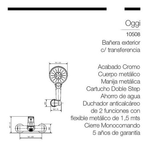 Imagen 6 de 8 de Grifería Ducha Monocomando Exterior Piazza Oggi Con Transfer