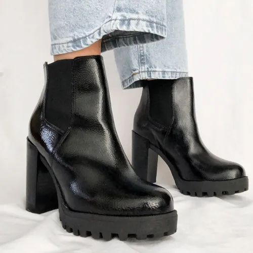 Zapatos Mujer Bota Taco Cuadrado Suela Traker Moleca Scarpy