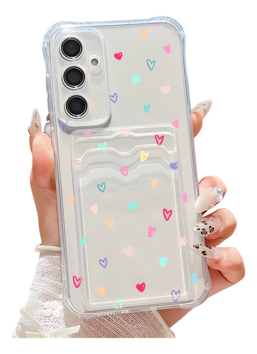 Funda De Tpu Para Samsung Galaxy Tipo Billetera Con Tarjetero Con Corazones Pequeños