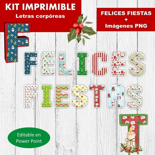 Kit Imprimible Felices Fiestas Letras 3d Corpóreas Editables