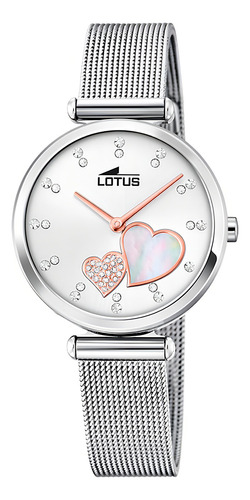 Reloj Dama Lotus Corazón Accesorios Dama Correa Plateado Bisel Plateado Fondo Plateado