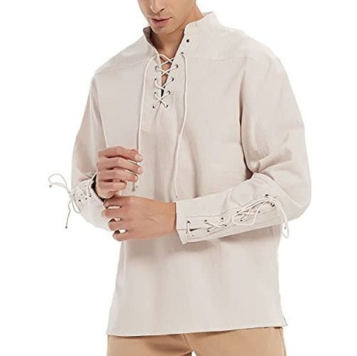 Moomphya Hombres Medieval Retro Lace-up Short Sleeve Sds2p