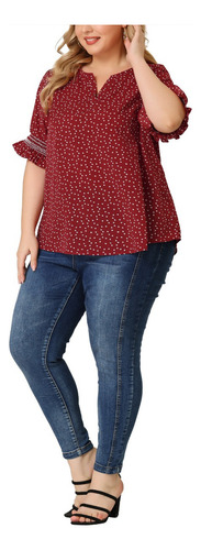 Blusa Talla Grande Mujer Top Bohemio Con Lunares Causal