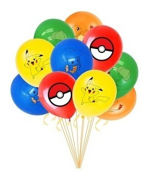 Imagen 3 de 7 de Pack 14 Globos Metalizado Y Latex Pokemon Pikachu Cumpleaños
