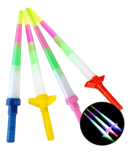 12 Pzas Espadas Retractiles Con Luz Led 4 Colores Juguete Color