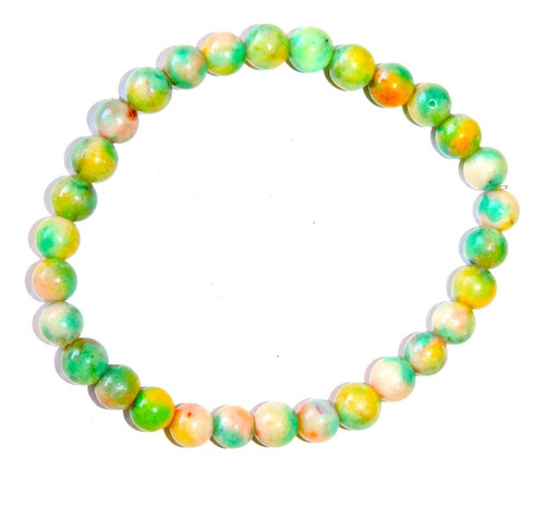 Pulsera  Piedra Jade Multicolor Naranja Verde 6 Mm Flexible 