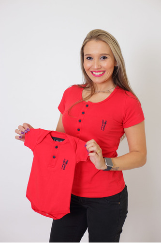 Kit Camisetas Henley Tal Mãe Tal Filho(a) Vermelha