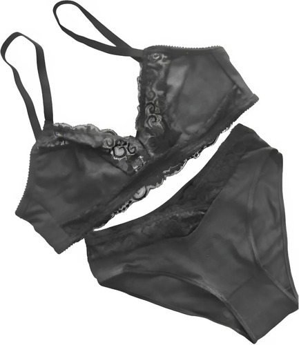 Conjunto De Lencería Fairuz Modelo 426 Elegante Y Cómodo Negro Lisa 100