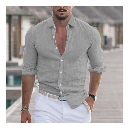 Camisa De Playa De Verano Con Solapa De Algodón Y Lino De Ma