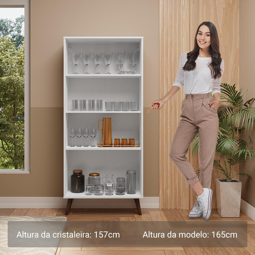 Cristaleira 70 Cm 2 Portas De Vidro Com Pés Cônicos Madesa B Cor Branco/Marrom