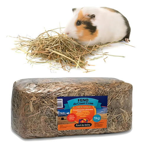 Feno Natural Paiol do Bicho 1kg para Roedores Hamster Coelho