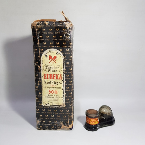 Antiguo Eureka Tintero + Botella Tinta Llena Lote Mag 60803