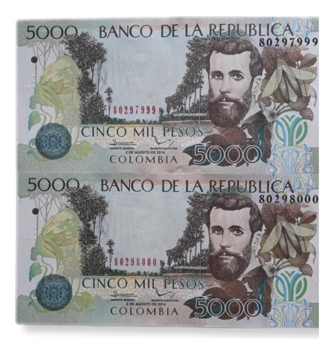 Colombia Duo Consecutivos 5000 Pesos 2014 Sin Circular