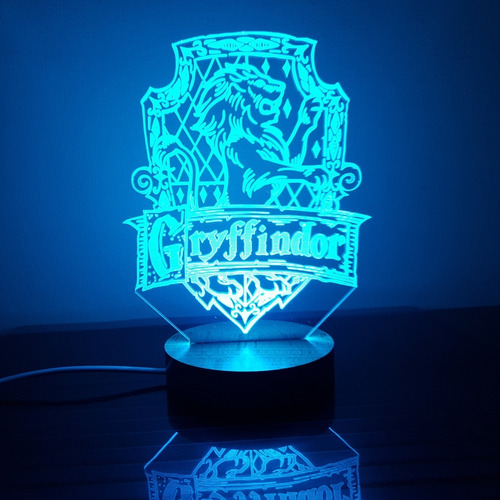Lámpara De Mesa 3d Griffindor Harry Potter Base Madera