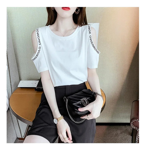 Camiseta De Algodón Con Hombros Descubiertos Top De Verano D
