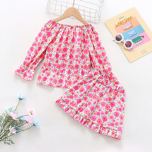 Conjunto Casual Algodón Camisa Y Falda Con Estampado Floral Rosa Chicle 3-4 Años