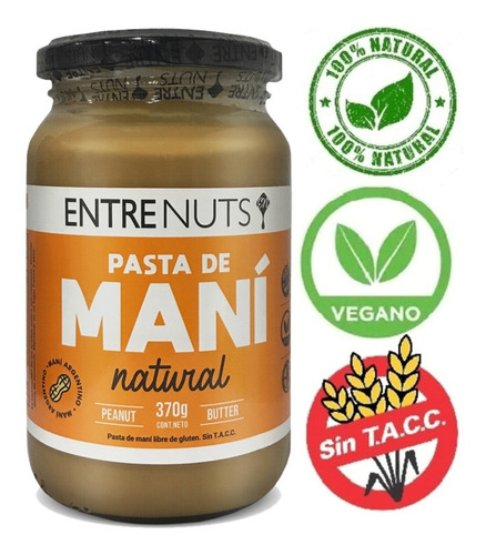 Pasta De Mani Natural Sin Tacc Vegano Kosher Entre Nuts 380g