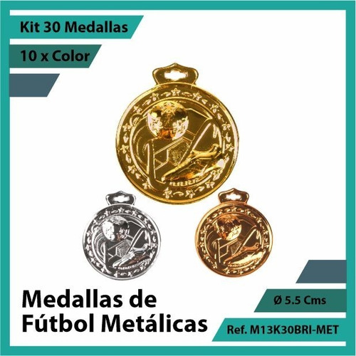 Kit 30 Medallas En Bogota De Futbol Oro Metalica M13k30