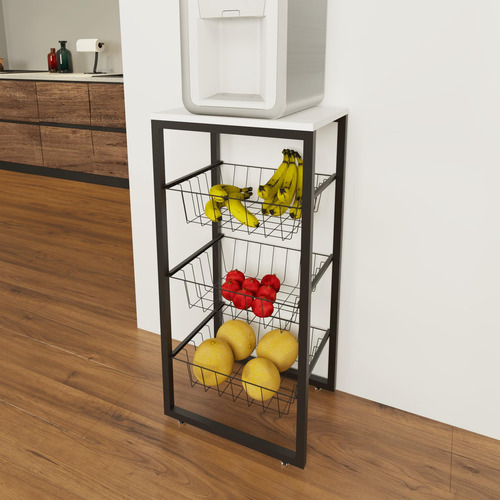 Fruteira De Chão Em Aço Cozinha Suporte Bebedouro Mdf Branco