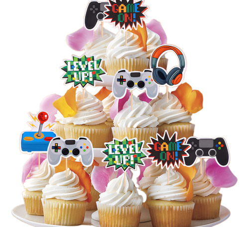 Cake Topper Para Cupcakes Con Diseño De Videojuegos 36 Pzas Multicolor Liso