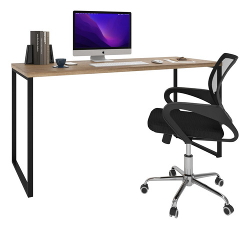 Juego de escritorio de oficina, más de 150 x 60 cm, silla giratoria, malla, color negro