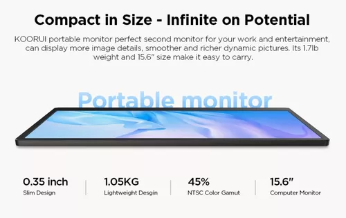 KOORUI Monitor portátil de 15.6 pulgadas 1080P FHD portátil monitor IPS  segunda pantalla USB-C HDMI monitor de viaje con cubierta protectora y