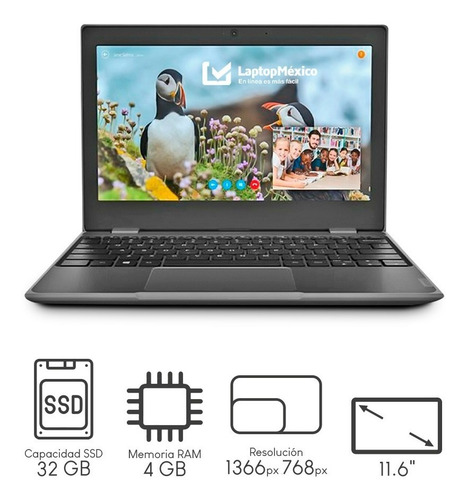 Imagen 4 de 9 de Laptop Lenovo 100e Chromebook 4gb Ram 32gb + Audifonos Swiss