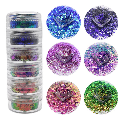 (t2) Sparkling Sequins Mix Nail Art 3d Con Forma Mixta En U