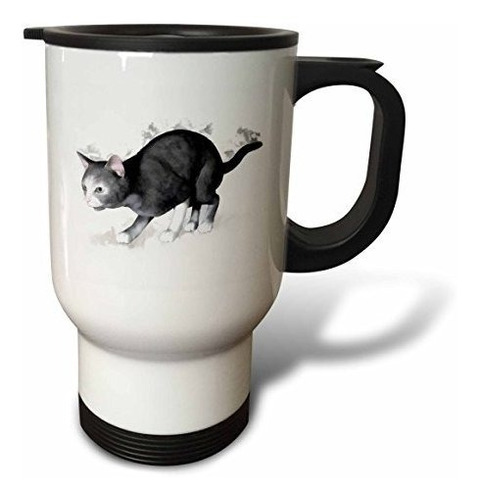 Vaso - 3drose Grey White Cat Stainless Steel Travel Mug, 14-