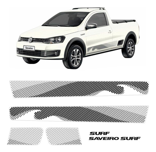Kit Adesivo Faixa Volkswagen Saveiro Surf 2015 2016 Cor Preto