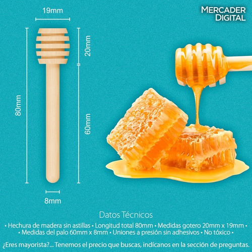Para A 100 Pzs Cuchara Mielera Madera Pala Miel Palito / .