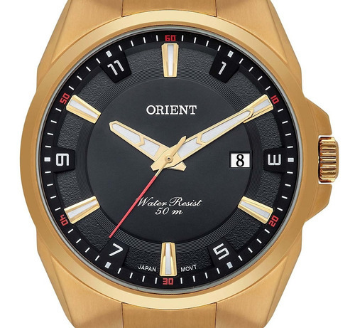 Relógio Orient Masculino Dourado Casual Sport Top Mgss1231 Cor do fundo Preto