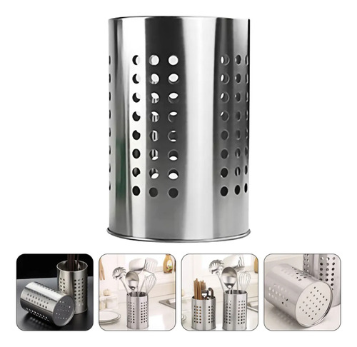 Cilindro Porta Cubiertos Escurridor Acero Inoxidable Cuchara Plateado