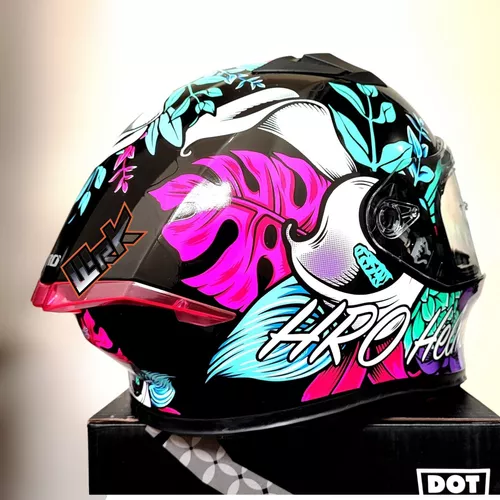 Casco Moto Mujer Hro Morado Flowerist Lentes Flores Dot